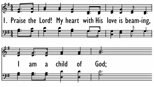 Nuty do piosenki "Kim ja jestem" z tekstem "I am a child of God".